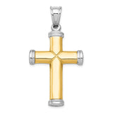 14K Two-Tone and White Rhodium Diamond-cut Reversible Cross Pendant K3639