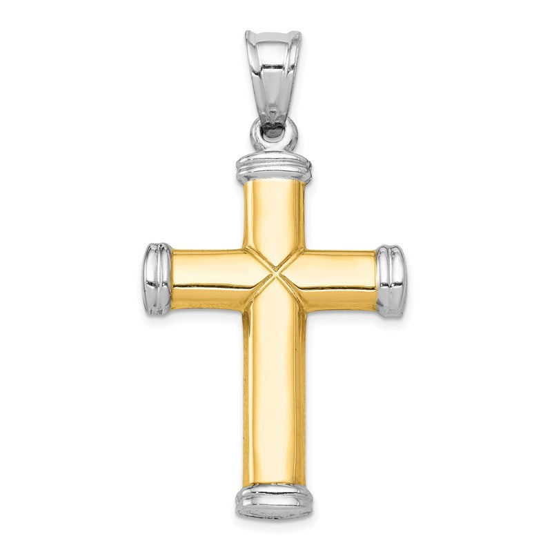 14K Two-Tone and White Rhodium Diamond-cut Reversible Cross Pendant K3639