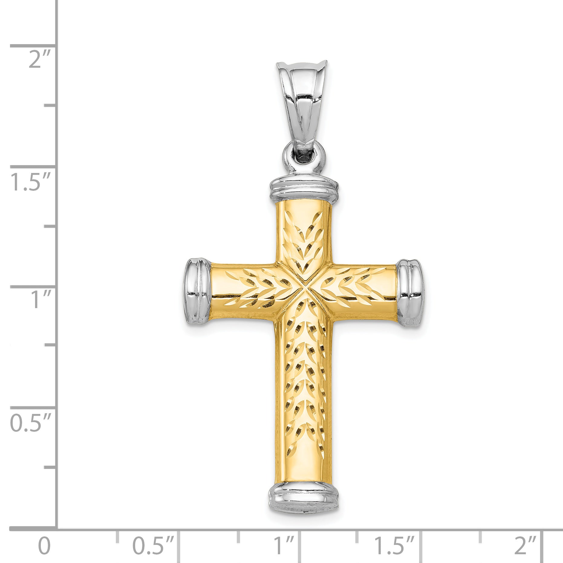 14K Two-Tone and White Rhodium Diamond-cut Reversible Cross Pendant K3639