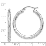 14k White Gold 3x30mm Diamond-cut Tube Hoop Earrings TF625