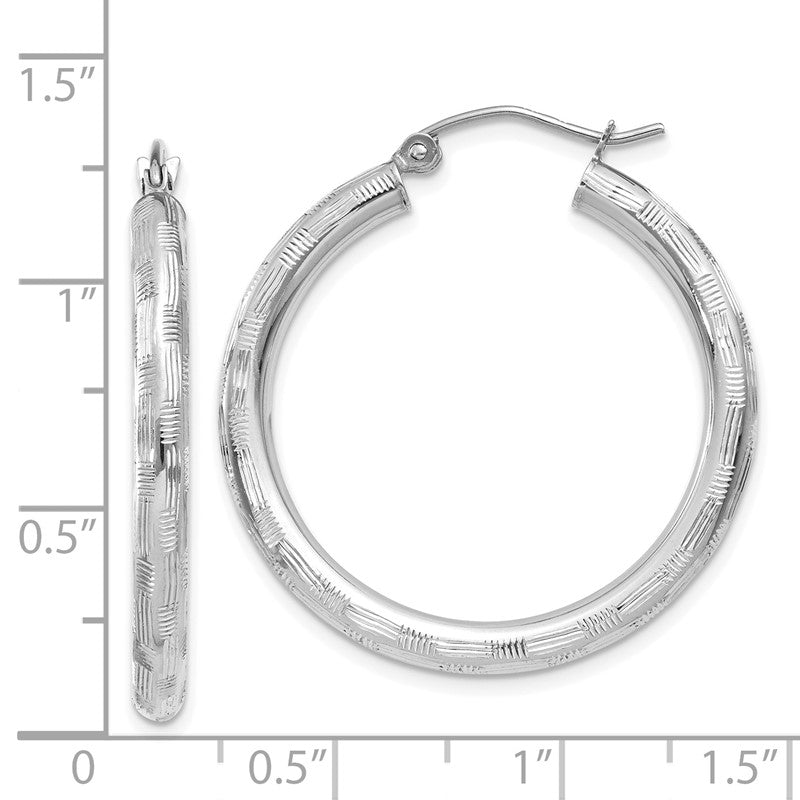 14k White Gold 3x30mm Diamond-cut Tube Hoop Earrings TF625