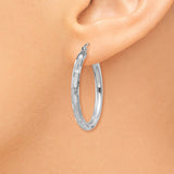 14k White Gold 3x30mm Diamond-cut Tube Hoop Earrings TF625