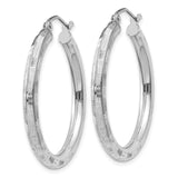 14k White Gold 3x30mm Diamond-cut Tube Hoop Earrings TF625