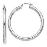 14K White Gold 4x45mm Polished Tube Hoop Earrings T862
