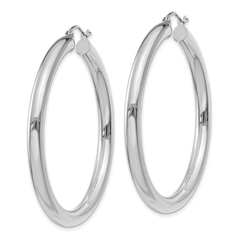14K White Gold 4x45mm Polished Tube Hoop Earrings T862