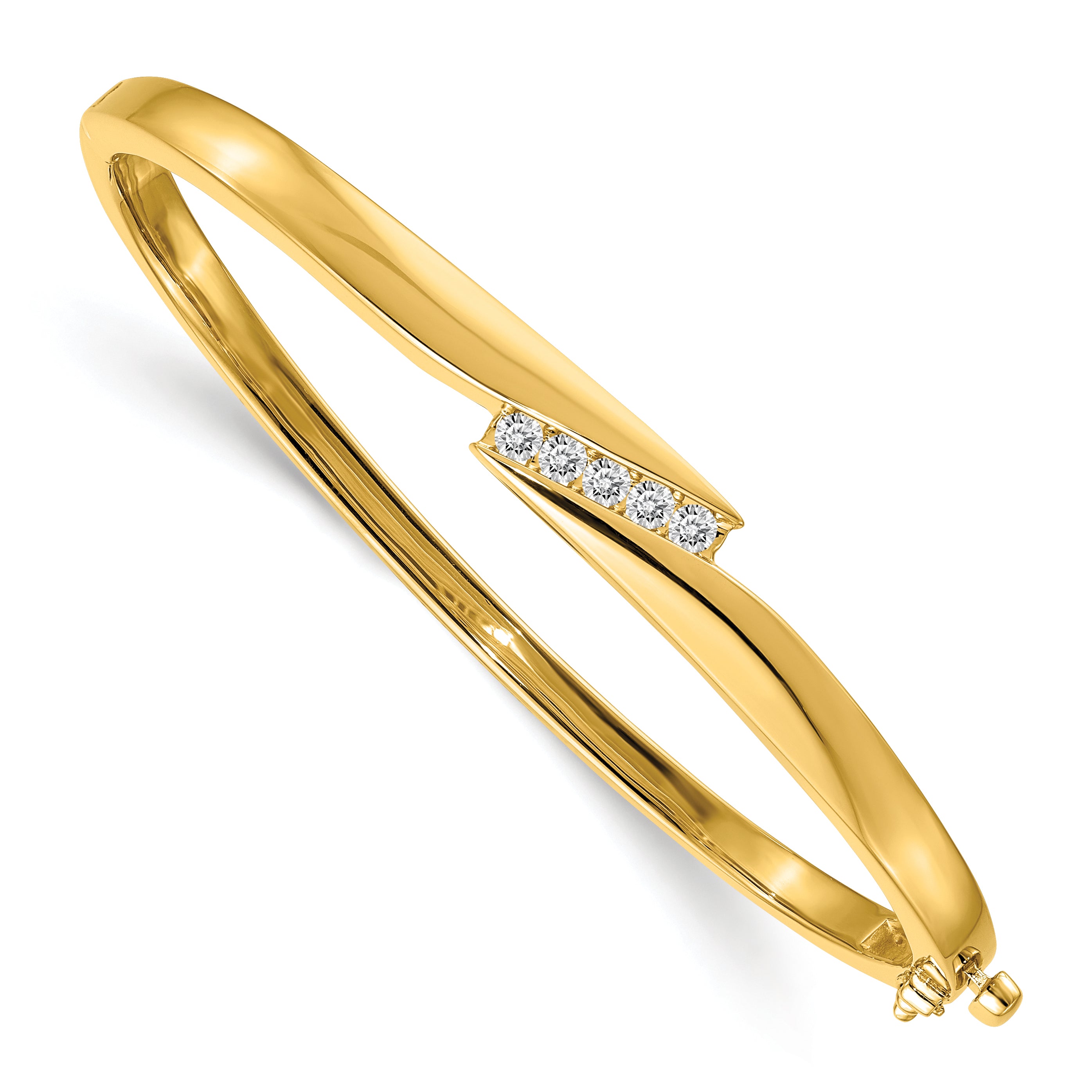 14k Complete 5-Stone 1/3 carat AA Diamond Hinged Oval Bangle Bracelet XB216AA