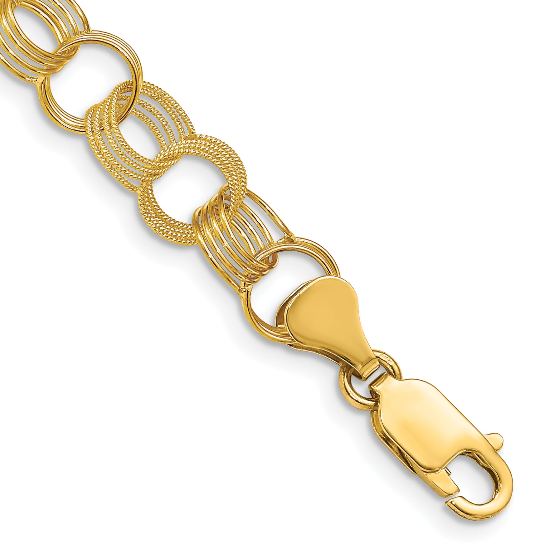 14k 8mm Solid Polished and Textured Triple Link 7 inch Charm Bracelet DO533