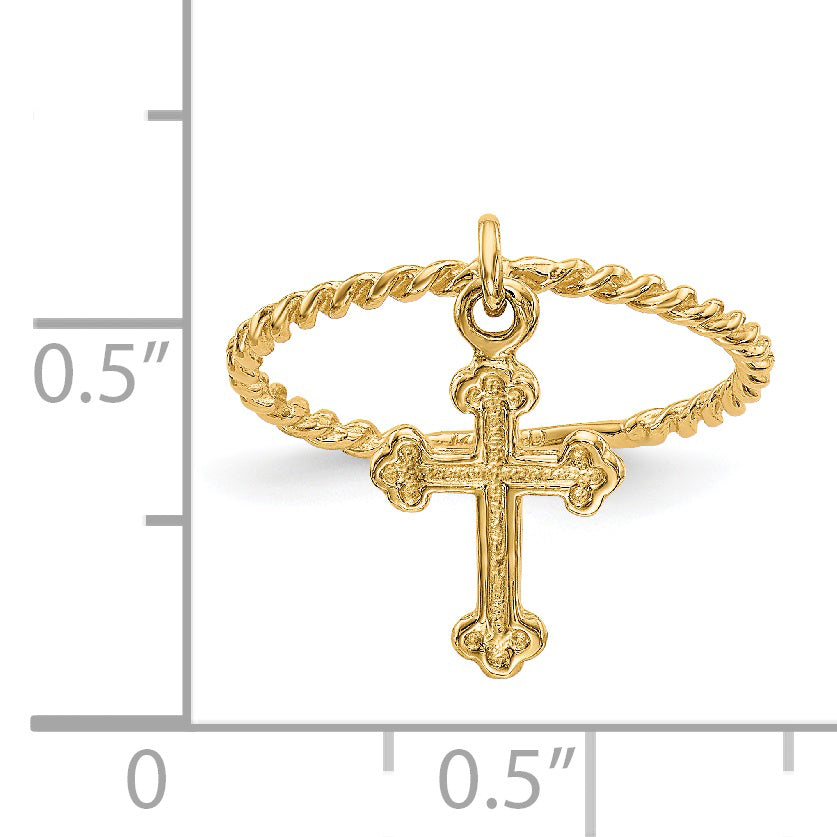 14k Cross Dangle Twisted Band Size 4 Baby / Childs Ring K5112