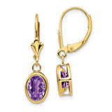 14k 8x6mm Oval Amethyst Bezel Leverback Dangle Earrings XLB107AM