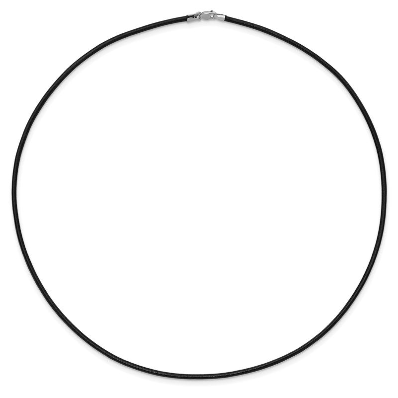 14k White Gold Clasp 2mm 16 inch Black Leather Cord Necklace XG261