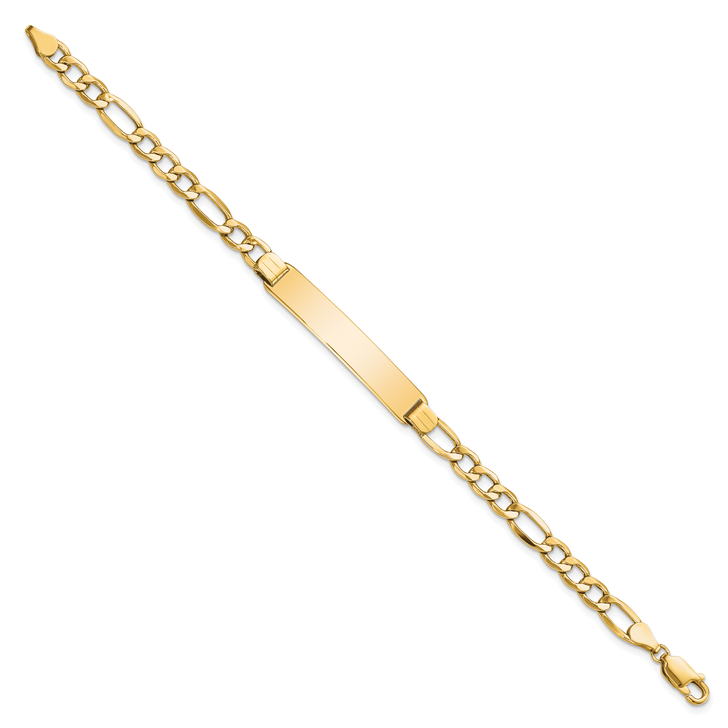 14k Polished Semi-Solid Chain/Solid Plate Figaro Link 34.5x7mm Plate 7 inch ID Bracelet DCID135