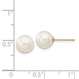 14k 7-8mm White Round Freshwater Cultured Pearl Stud Post Earrings X70PW