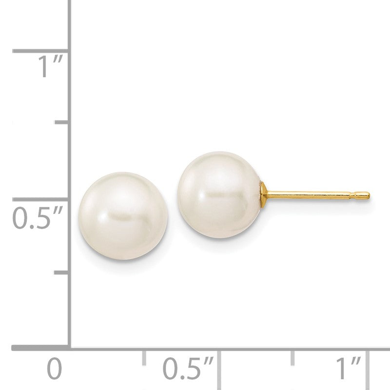 14k 7-8mm White Round Freshwater Cultured Pearl Stud Post Earrings X70PW