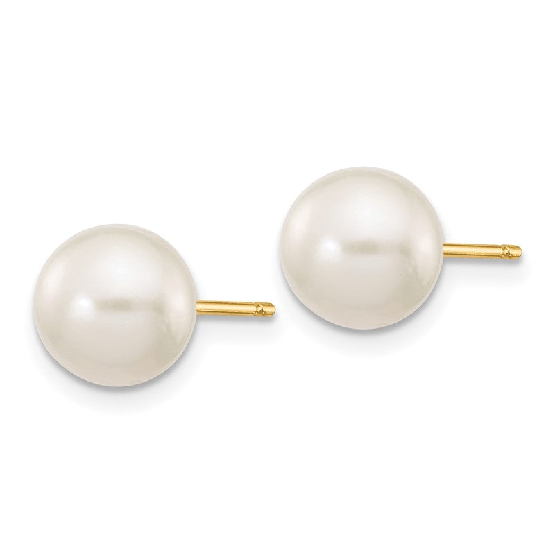 14k 7-8mm White Round Freshwater Cultured Pearl Stud Post Earrings X70PW