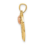 14k Two-tone with White Rhodium Diamond-cut MOM in Heart with Rose Pendant K5896