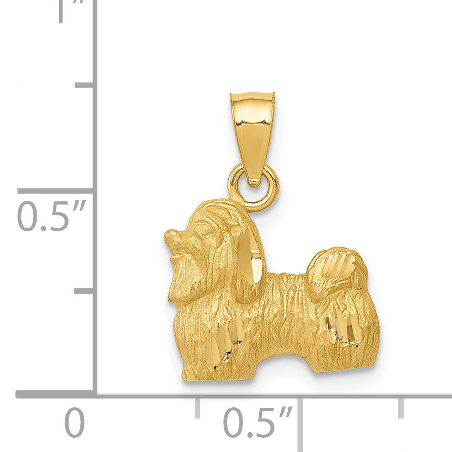 14K Satin Diamond-cut Shih Tzu Dog Pendant K3432