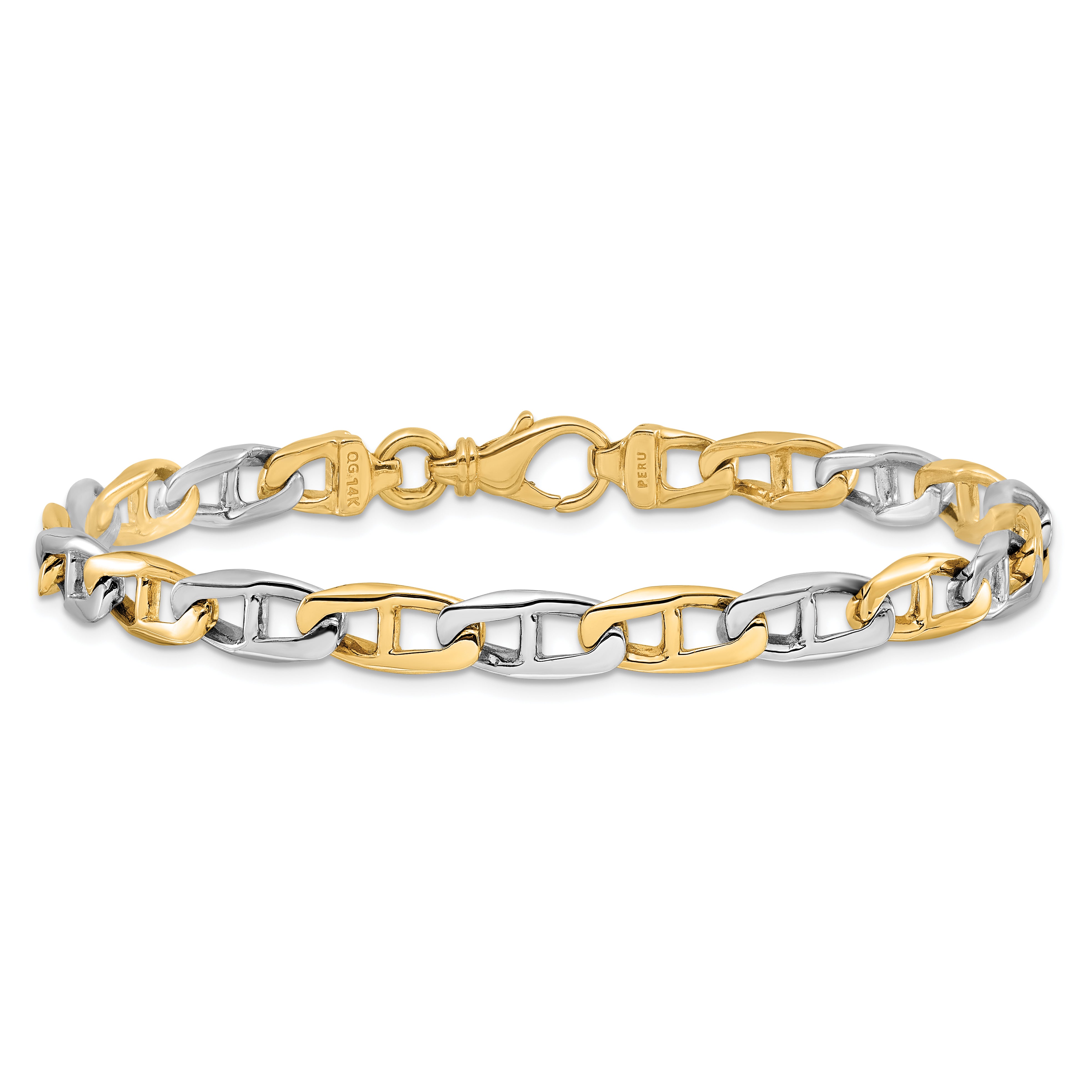 14K Two-tone 18 inch 6.6mm Hand Polished Fancy Flat Anchor Link with Fancy Lobster Clasp Chain LK505