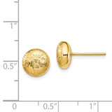 14K 8mm Scratch-Finish Hollow Round Button Post Earrings TF1529