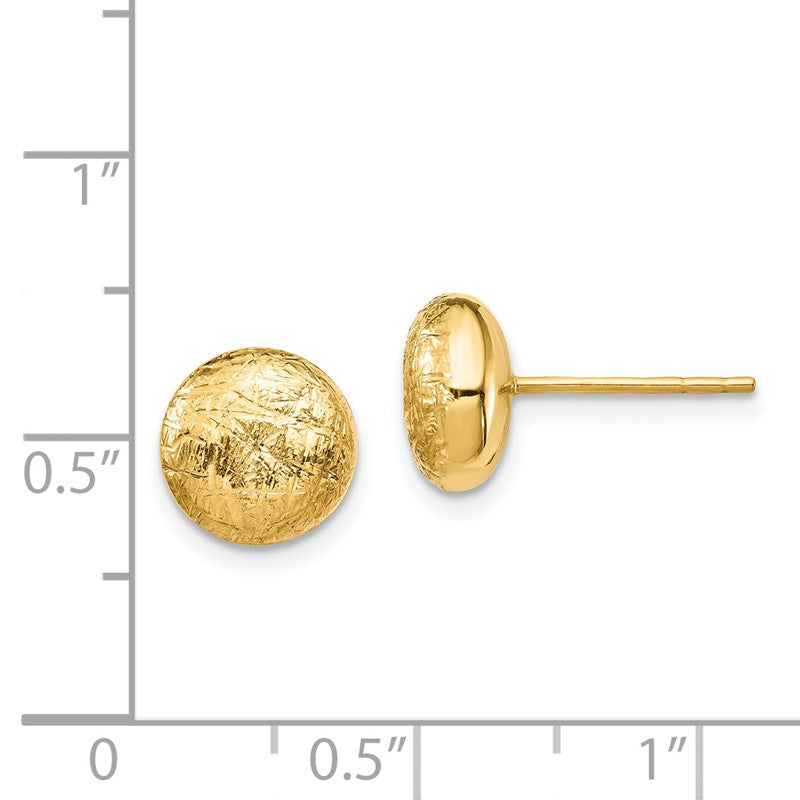 14K 8mm Scratch-Finish Hollow Round Button Post Earrings TF1529
