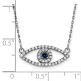 14k White Gold Polished 1/6 carat Diamond and Sapphire Small Evil Eye 18 inch Necklace XP5044WS/A