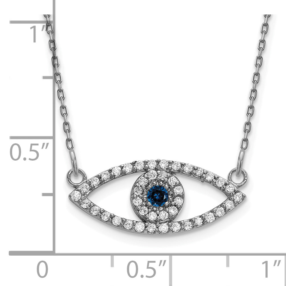 14k White Gold Polished 1/6 carat Diamond and Sapphire Small Evil Eye 18 inch Necklace XP5044WS/A