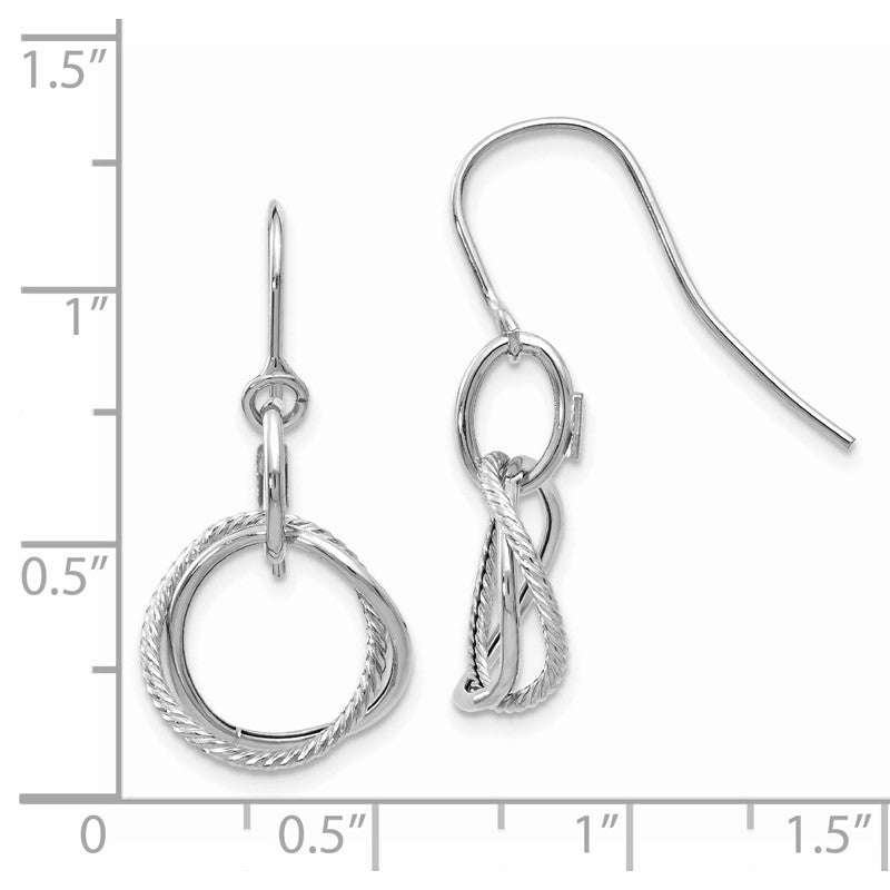 14K White Gold Small Twisted Circle Dangle French Hook Earrings PRE877