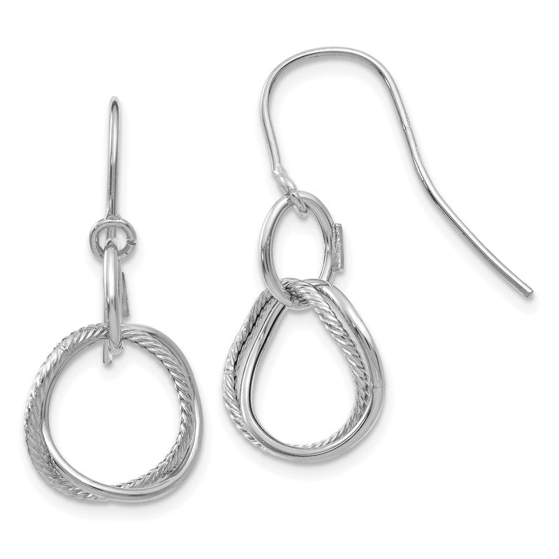 14K White Gold Small Twisted Circle Dangle French Hook Earrings PRE877