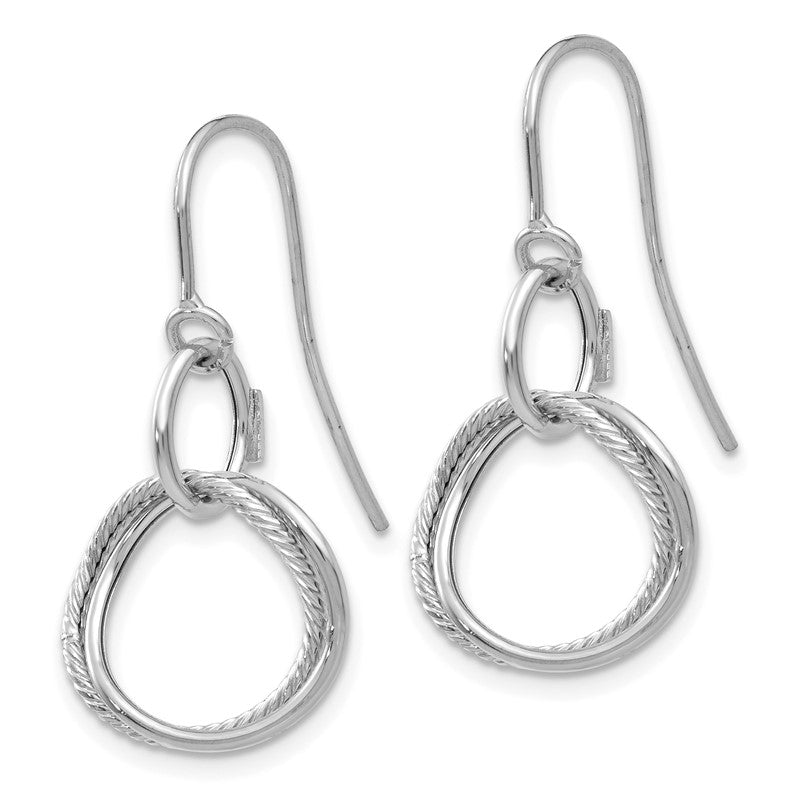 14K White Gold Small Twisted Circle Dangle French Hook Earrings PRE877