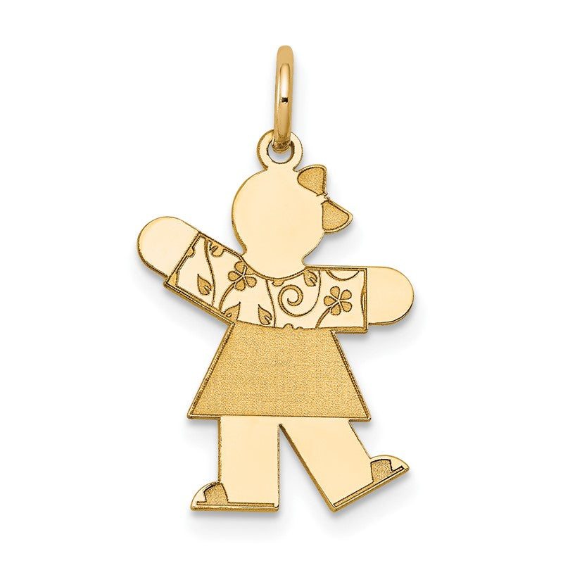 14k The Kids Small Floral Dress Girl Engravable Kiss Charm XK1119Y