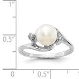 14k White Gold 7mm FW Cultured Pearl VS Diamond ring Y1850PL/VS