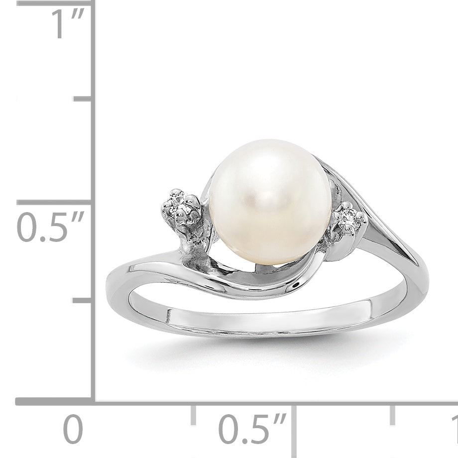 14k White Gold 7mm FW Cultured Pearl VS Diamond ring Y1850PL/VS