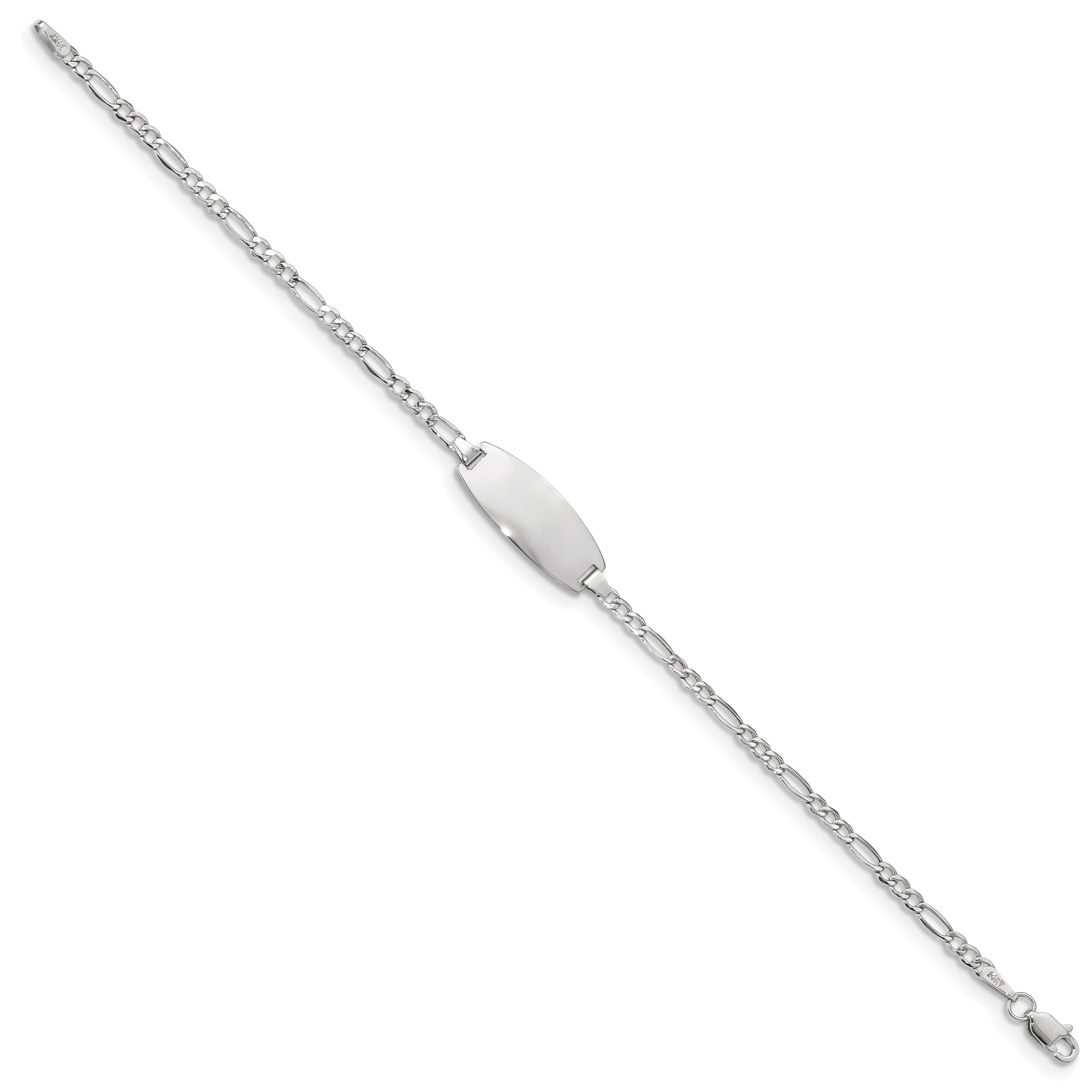 14k White Gold Polished Semi-Solid Chain/Solid Plate Figaro Link Oval 18.5x8.5mm Plate 5.5 inch Baby/Child ID Bracelet DCID143W