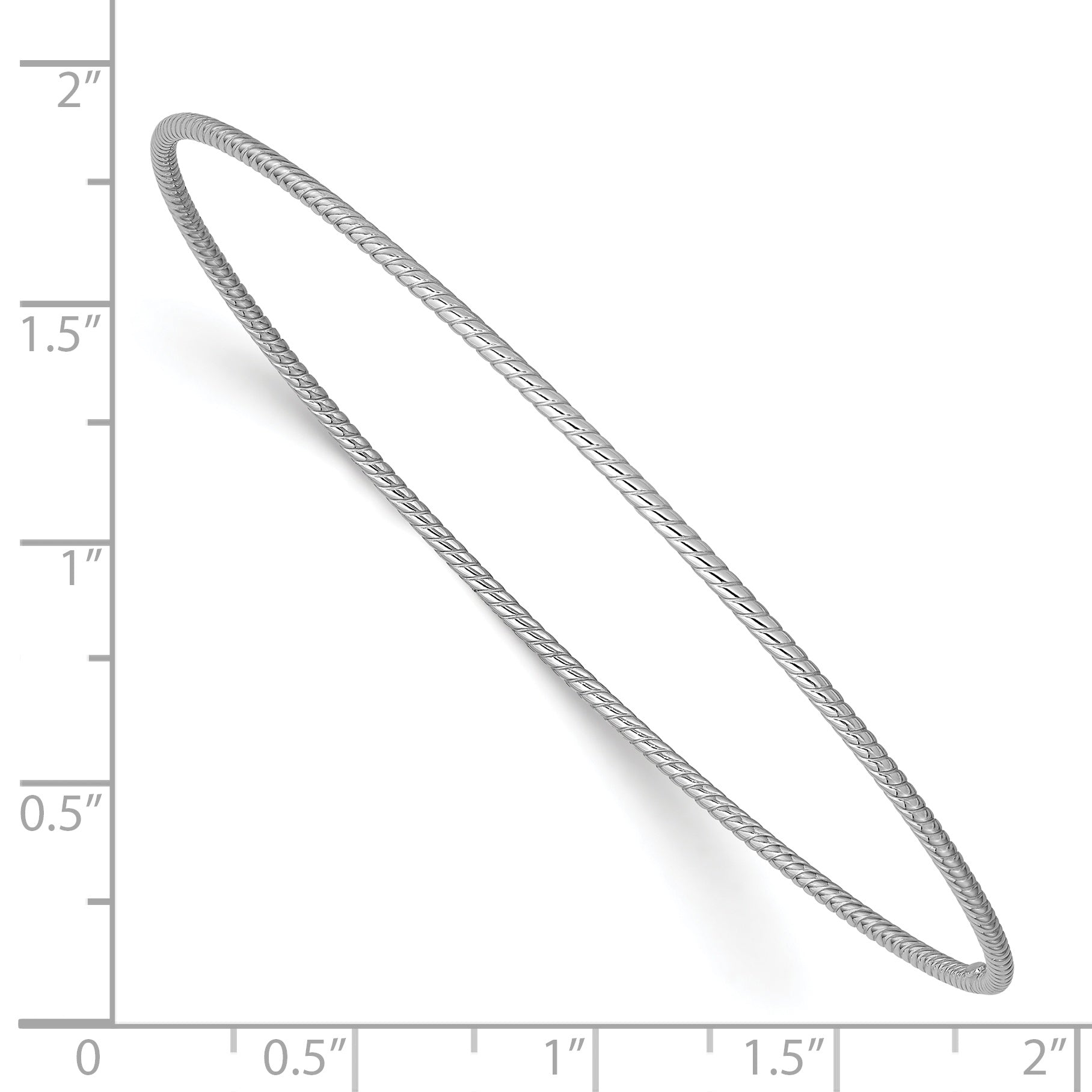 14k White Gold Polished Textured Twist 1.50mm Slip-on Round Bangle Bracelet DB543