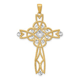 14K and White Rhodium Diamond-cut Beaded Trim Cross Pendant C4309