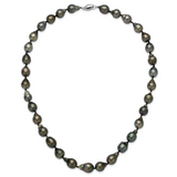 14k White Gold 8-11mm Black Baroque Tahitian Saltwater Cultured Pearl Graduated 18 inch Necklace XF423