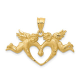 14k Satin Diamond-cut Angels with Heart Pendant C72