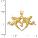 14k Satin Diamond-cut Angels with Heart Pendant C72