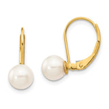14k 6-7mm White Round Akoya Saltwater Cultured Pearl Leverback Earrings XF480E