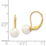 14k 6-7mm White Round Akoya Saltwater Cultured Pearl Leverback Earrings XF480E