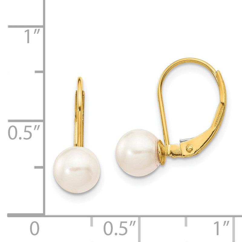 14k 6-7mm White Round Akoya Saltwater Cultured Pearl Leverback Earrings XF480E