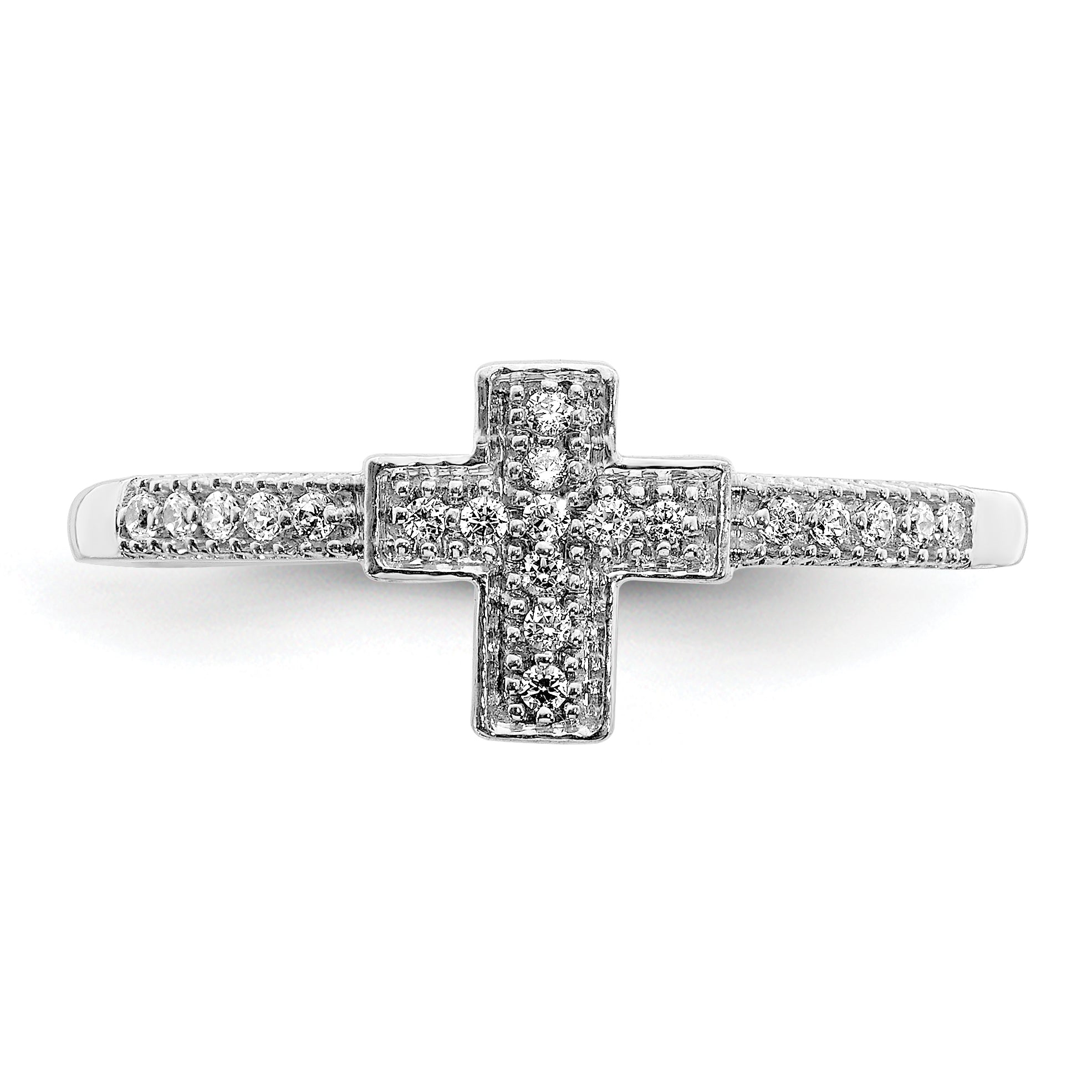 14k White Gold Polished 1/10 carat Diamond Cross Ring RM5655