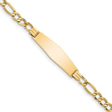 14k Polished Semi-Solid Chain/Solid Plate Figaro Link Soft Diamond Shape 34x10mm Plate 7 inch ID Bracelet DCID135C