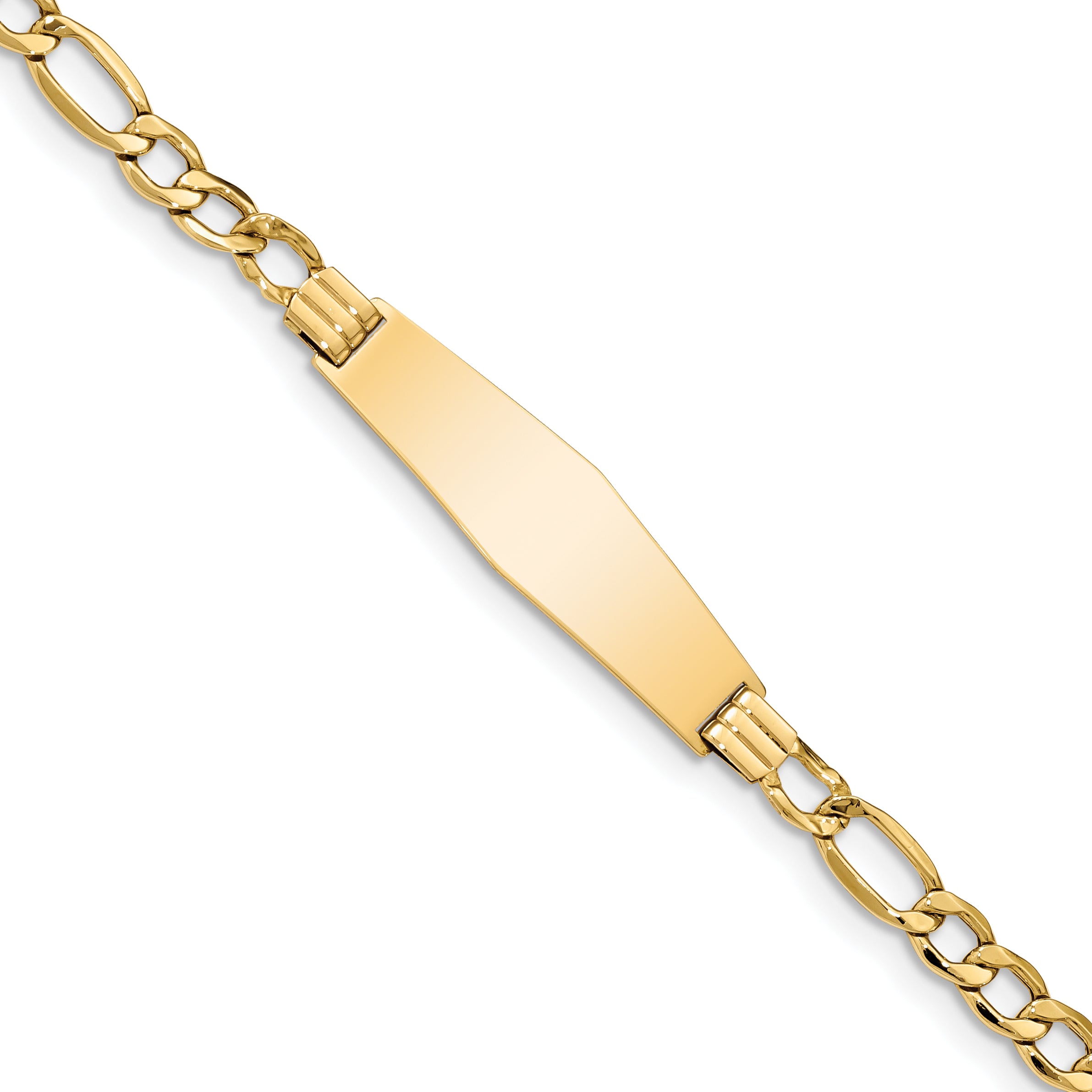 14k Polished Semi-Solid Chain/Solid Plate Figaro Link Soft Diamond Shape 34x10mm Plate 7 inch ID Bracelet DCID135C