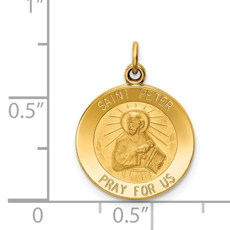 14k Polished and Satin Solid Saint Peter Medal Round Charm XR412