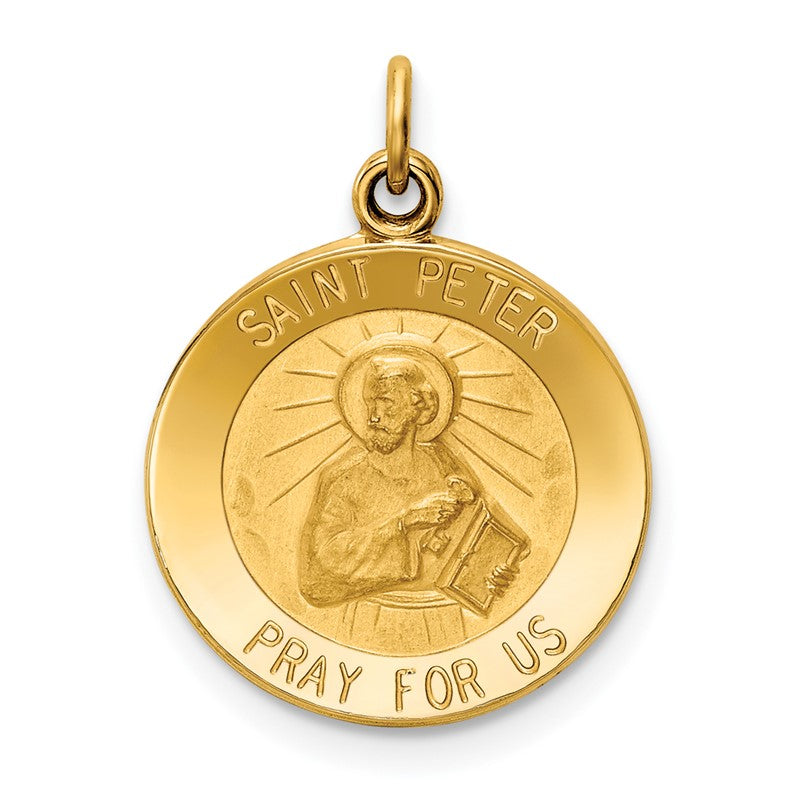 14k Polished and Satin Solid Saint Peter Medal Round Charm XR412