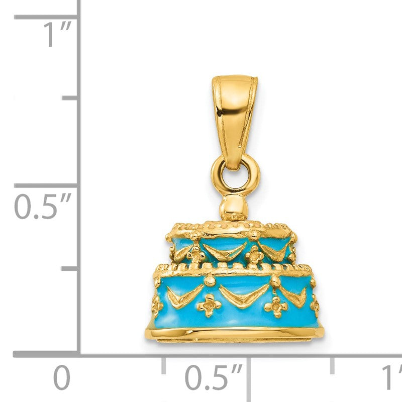 14K 3-D Aqua Blue Enameled HAPPY BIRTHDAY Cake Pendant K4057