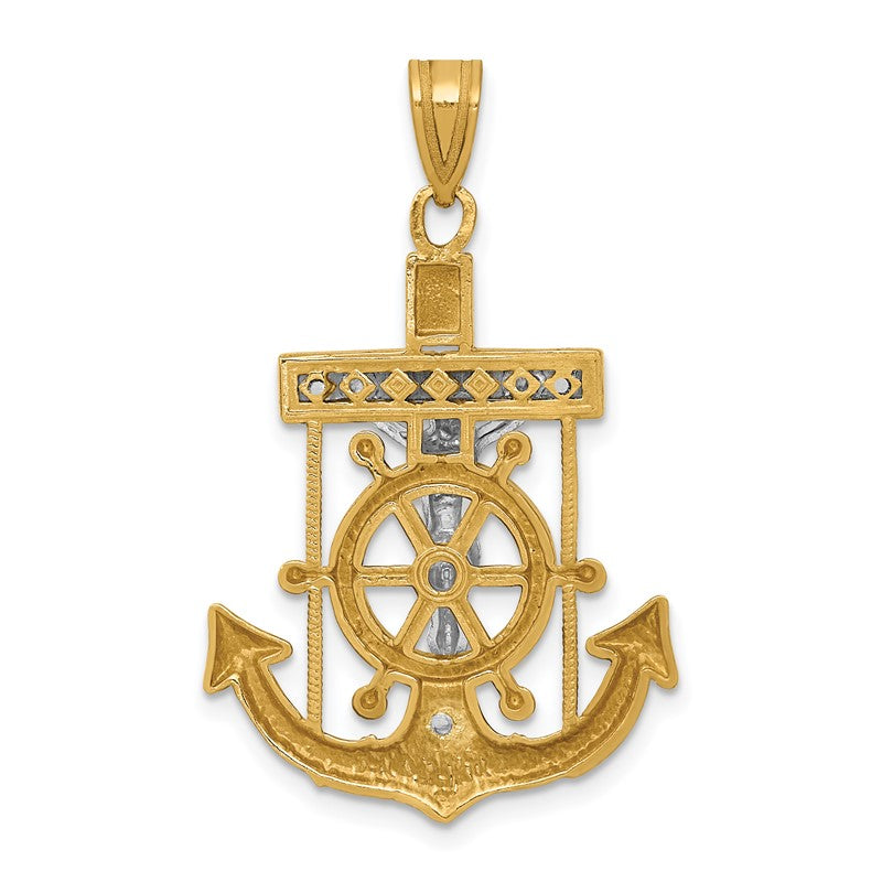 14k Two-tone Diamond-cut Mariners Crucifix Pendant C3715