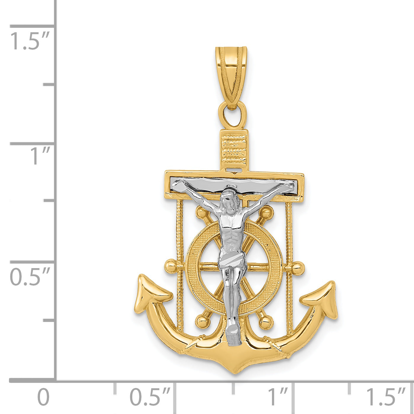 14k Two-tone Diamond-cut Mariners Crucifix Pendant C3715