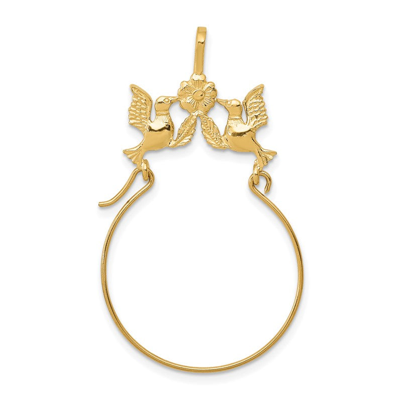 14k Polished Doves and Bow Charm Holder Pendant D1309