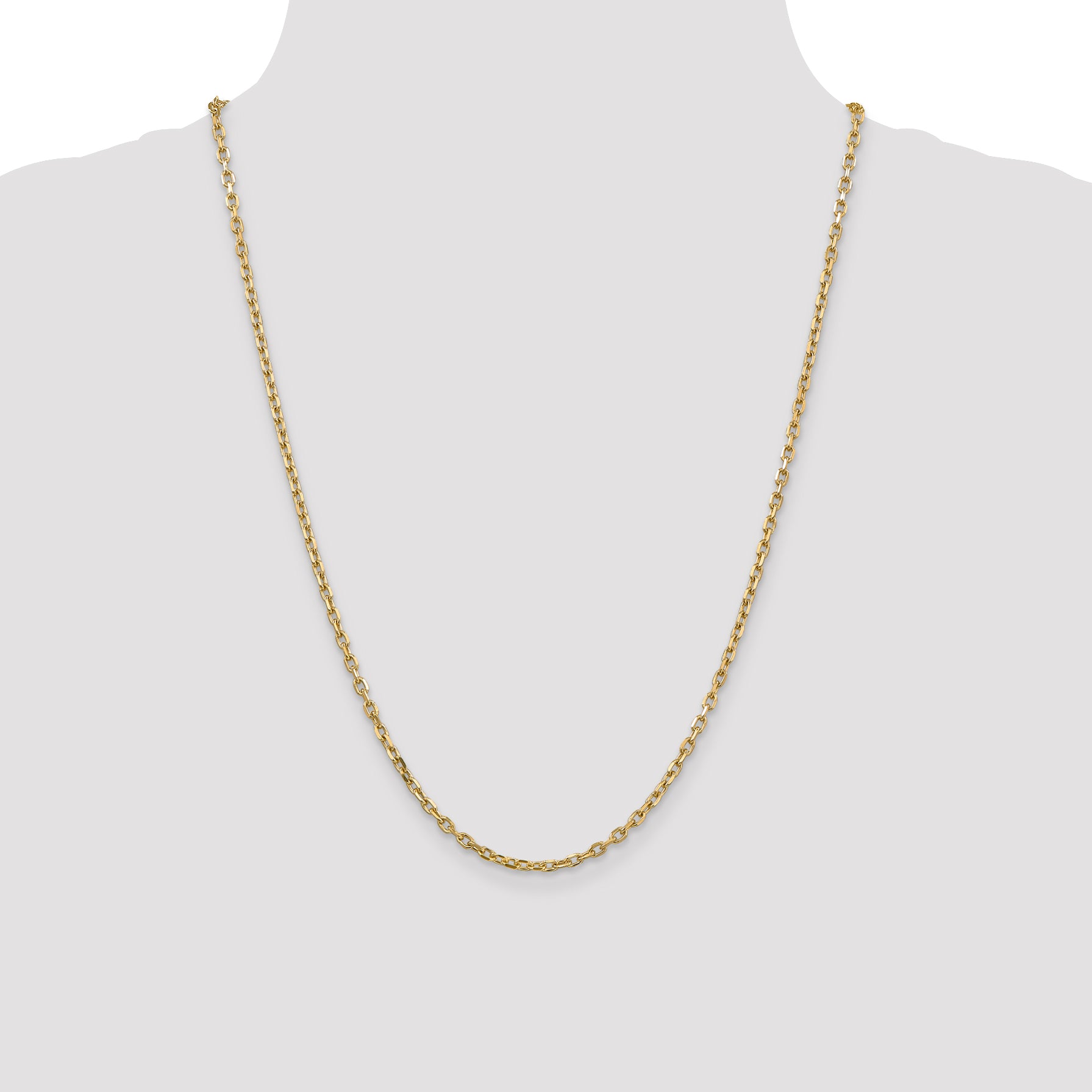 14K 26 inch 3mm Diamond-cut Round Open Link Cable with Lobster Clasp Chain PEN206